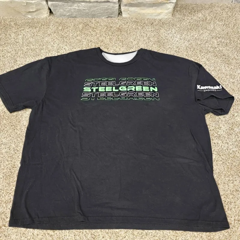

Kawasaki Engine Steel Green Logo T-shirt Black Green White Men's and Women's Clothing