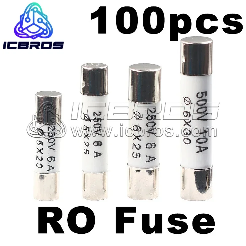 100pcs/lot RO55 R054 R058 R057 Ceramic Fuse Tube 5X25 Fuse Core 6x30 2A6A10A10A20A