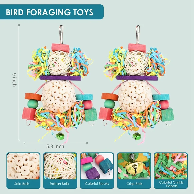 Conure Toys Parrot Toys Hanging Natural Soft Sola Ball Beak Chew Shred Forage Toys For Parrots,Cockatiel,Conure 2Pcs