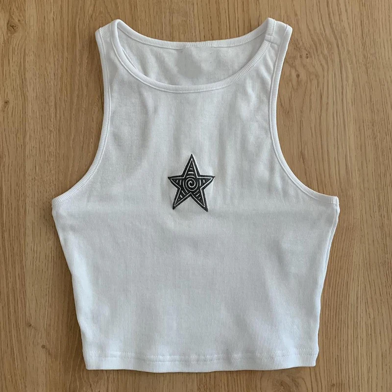 Y2k Crop Top Star Print Harajuku Aesthetic Camis Graphic Goth Sleeveless Tank Top Vintage Shorts Streetwear E-Girls Summer top