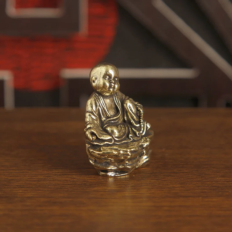 1 Small Novice Monk Meditating Buddha Statue Brass Handicraft Ornaments view 4