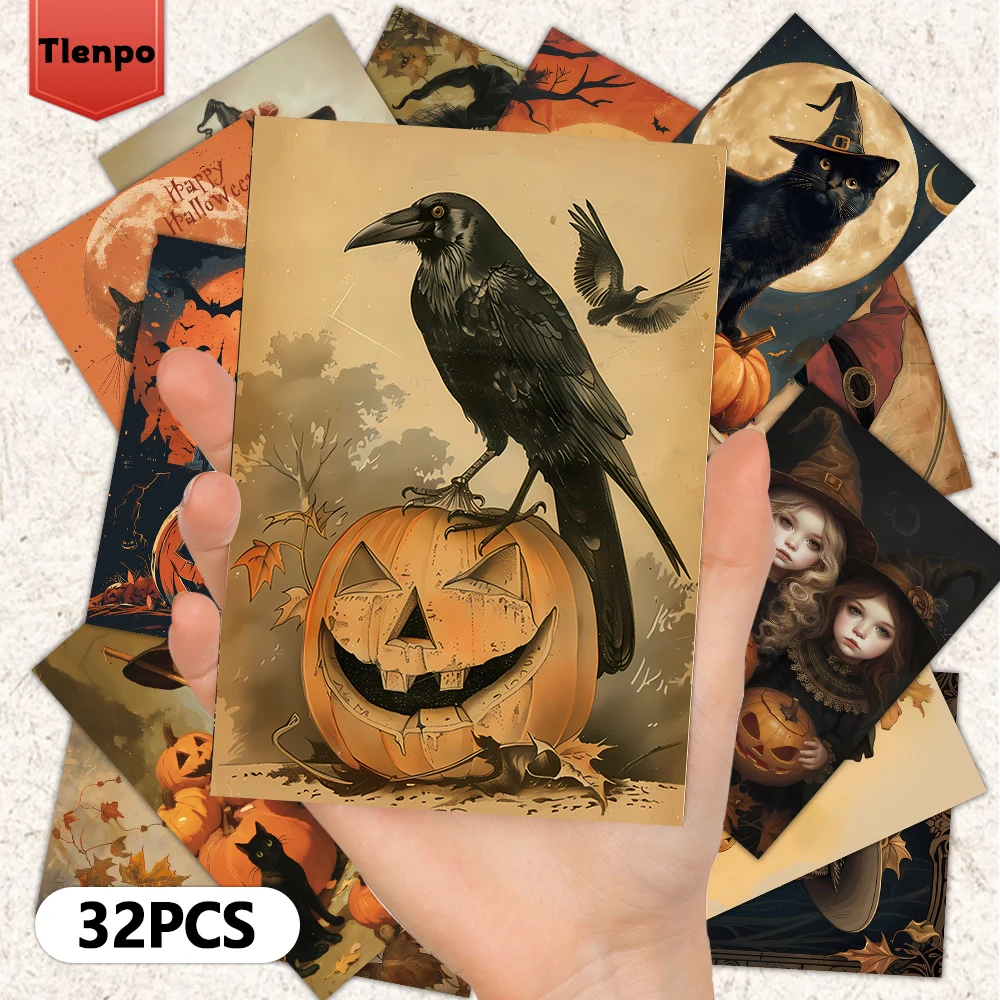 32 Stück Halloween-Postkarten 3,94x5,7 Zoll Weihnachtskarten, Nachrichtenkarten, Vintage-Postkarten, Halloween-Karten
