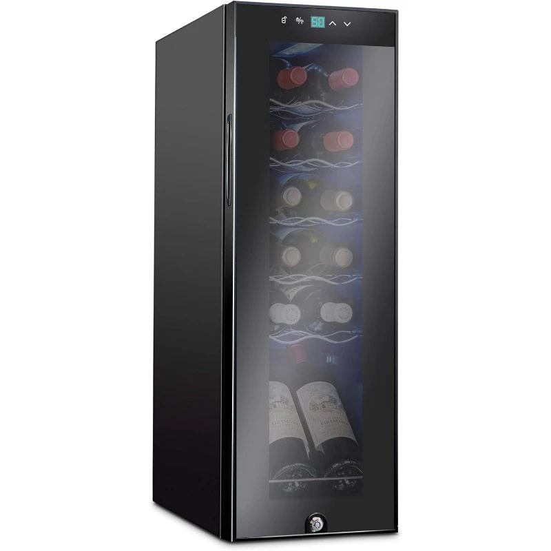 12 Bottle Compressor Wine Cooler Refrigerator w/Lock, Large Freestanding 41f-64f Digital Temperature Control Glass Door Black