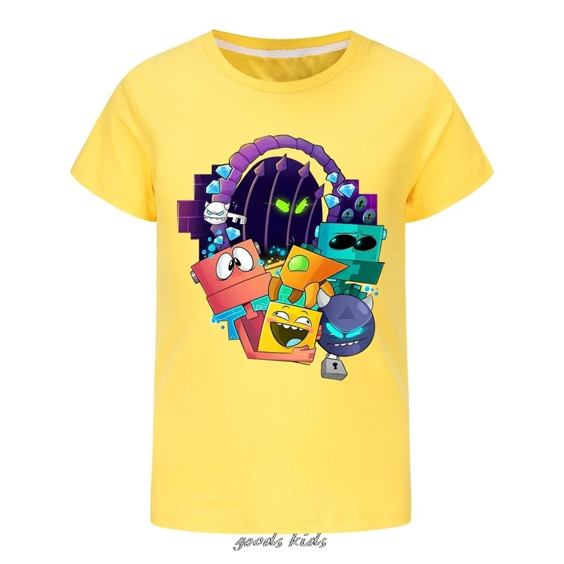 Geometry Dash Clothes Kids Cube Game T-shirt Teenager Boys Summer Short Sleeve Tops Baby Girls Cotton Tshirt Children Clothing