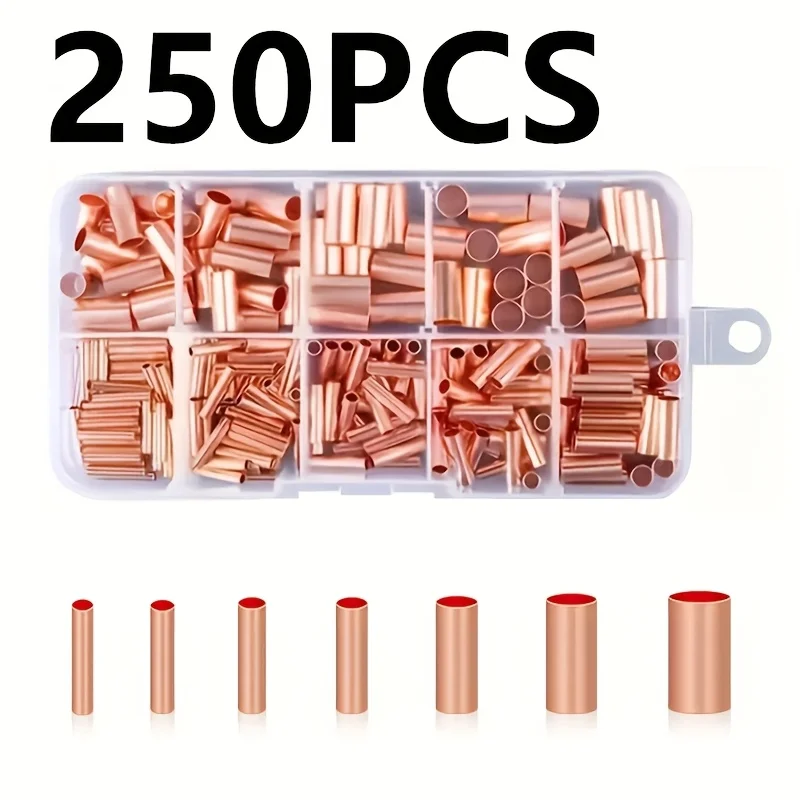 

250pcs GT Copper Connecting Pipe Wire Joint Small Copper Tube Terminal Cable Lug Bootlace Ferrule Kit with Crimping Pliers