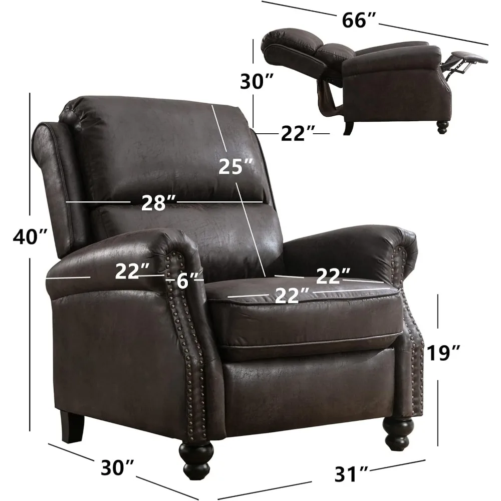 Pushback Recliner Chair Faux Leather Armchair Push Back Recliner with Rivet Decoration Single Sofa Accent Chair for Living Room