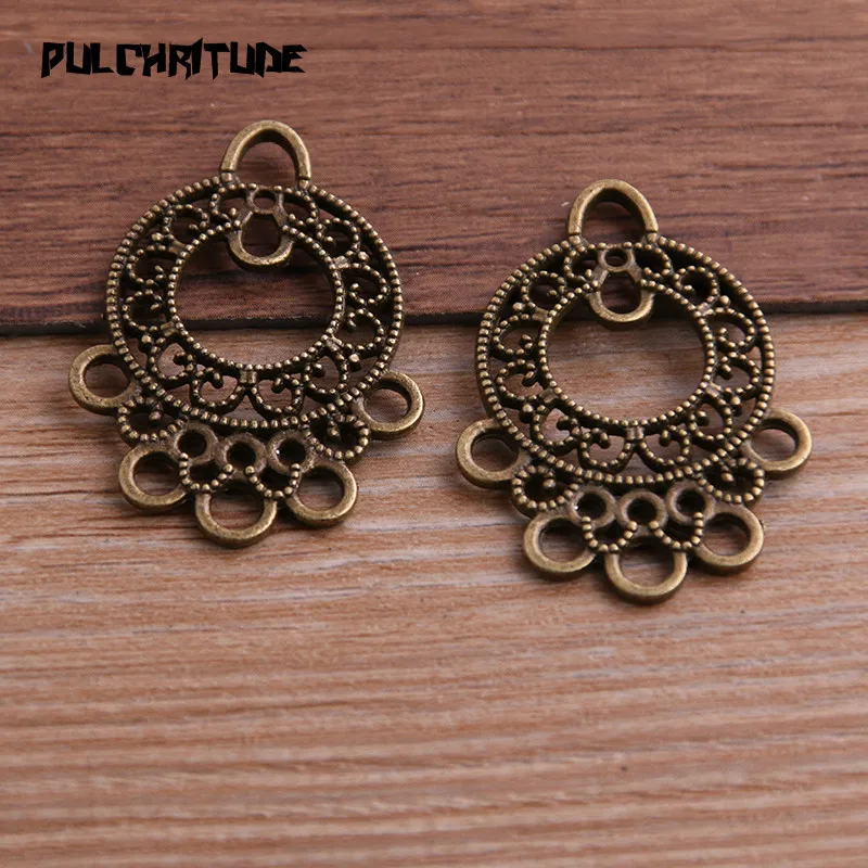 6pcs 27*37mm Two Color Zinc Alloy Necklace Charm Jewelry DIY Hollow Simple Round Connector Pendant Necklace