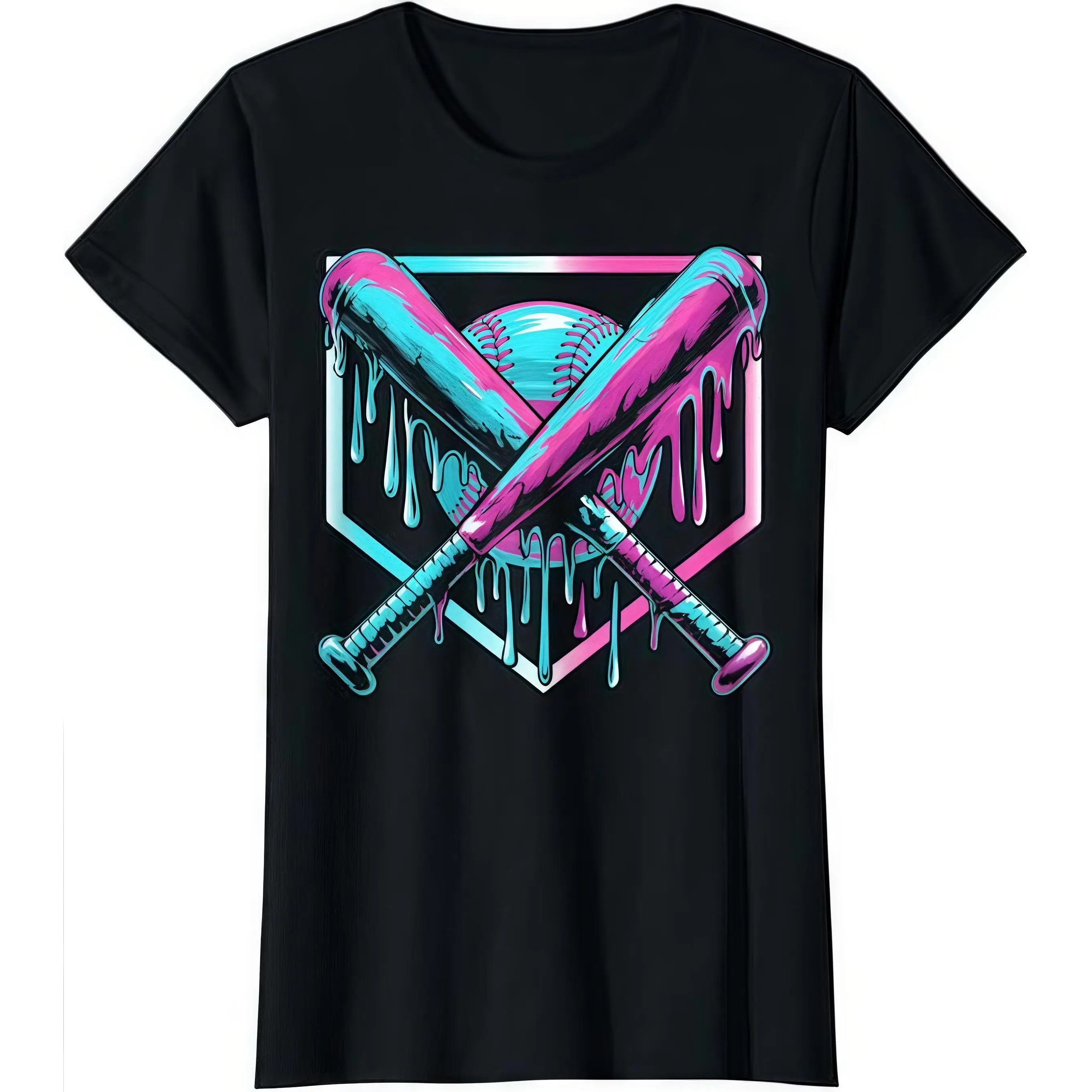 

T - Shirt With “Neon Drip Baseball Bats” Vibrant Sports Art, For Edgy Baseball Enthusiasts.