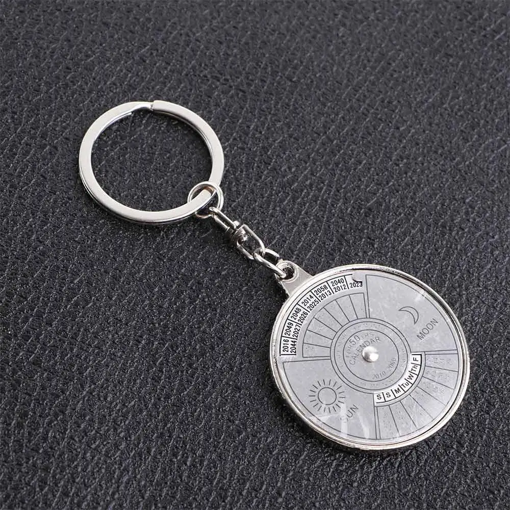 Compass Unique Creative Silver From 3D Perpetual Calendar 50 Years Keyring Keychain