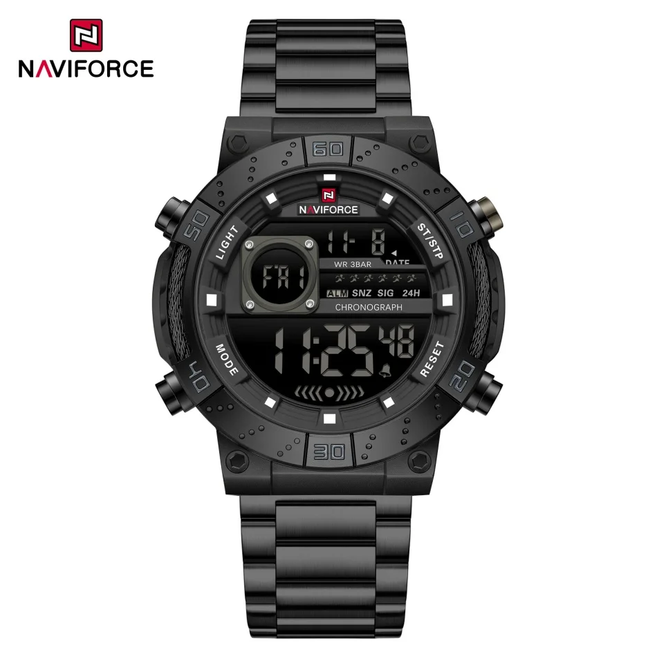 

NAVIFORCE Brand Men's Wrist Watch luxury LED Night light digital Watch Business Waterproof Stainless Steel Strap Clock NF9241S