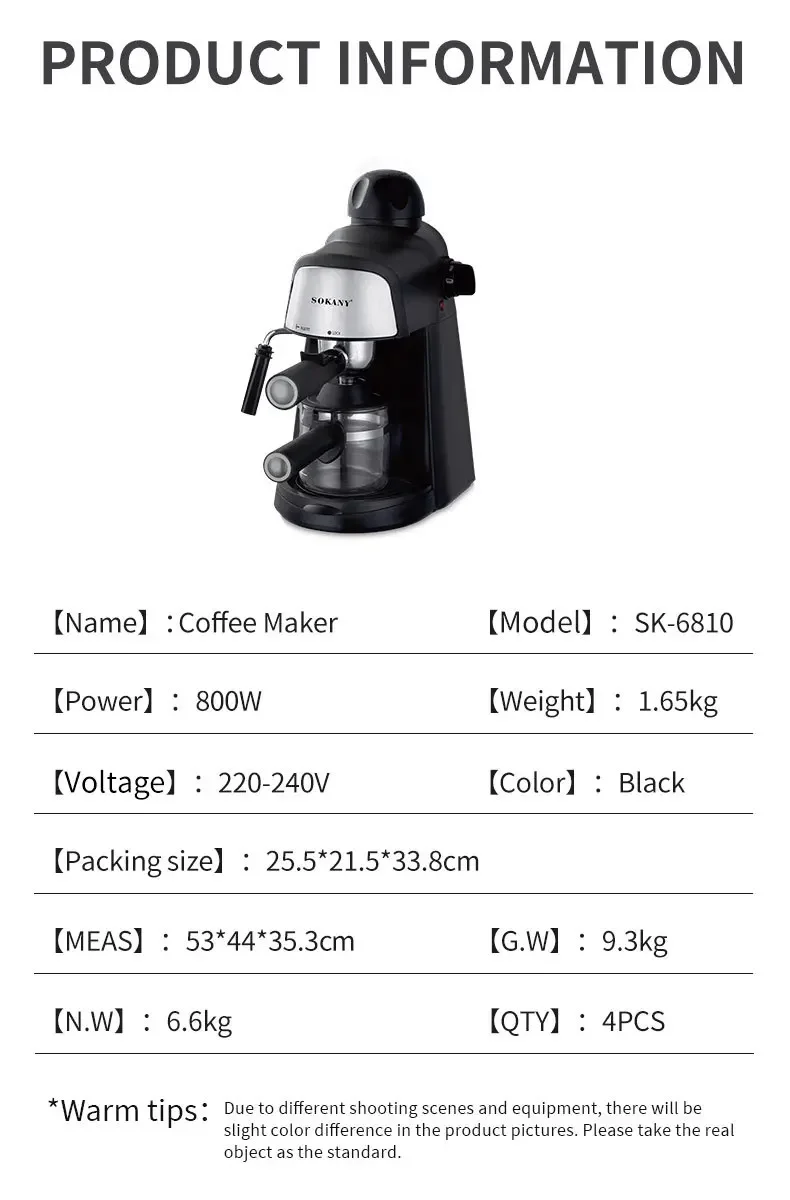 800W Electric Coffee Machine Multifunctional Coffee Maker Household Convenience talian Coffee Machine Semi-Automatic Coffee Pot