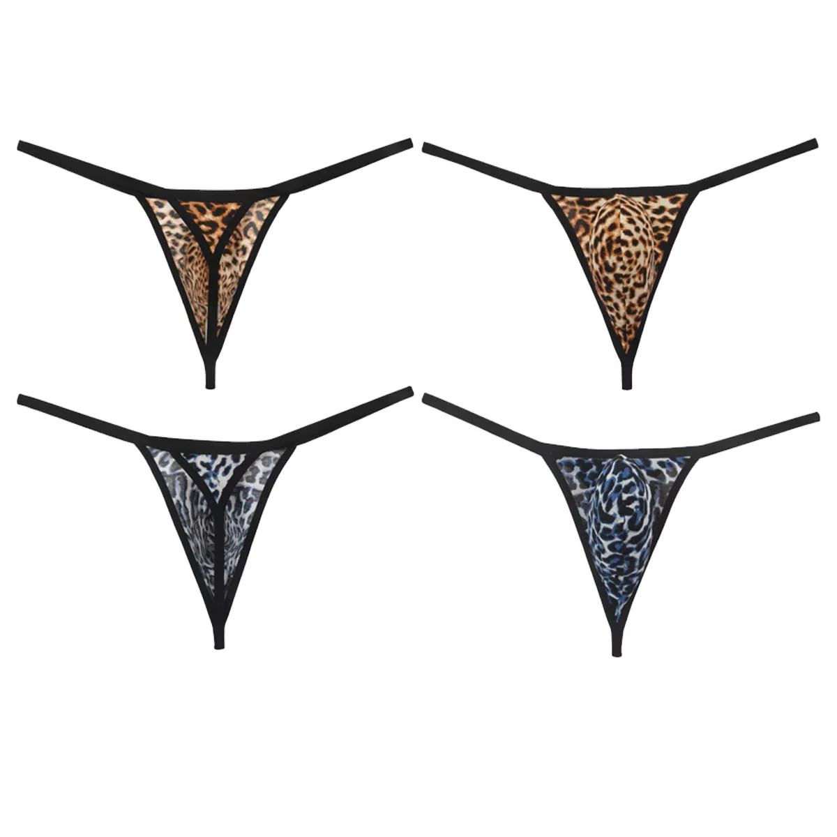 

Men's Leopard Print Tangas Deep Pouch Thongs Low-rise Brazilian Underwear Soft Guy G-String Cheeky String Briefs Sissy Panties