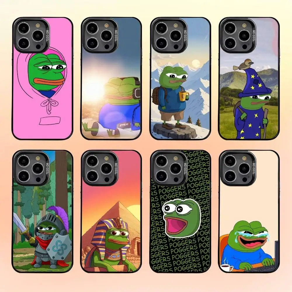 

Cute and funny P-Peppa the frog Phone Case For iPhone16 15 14 13 12 Pro Max Grey Black Matte Laser Metallic Aurora Funda
