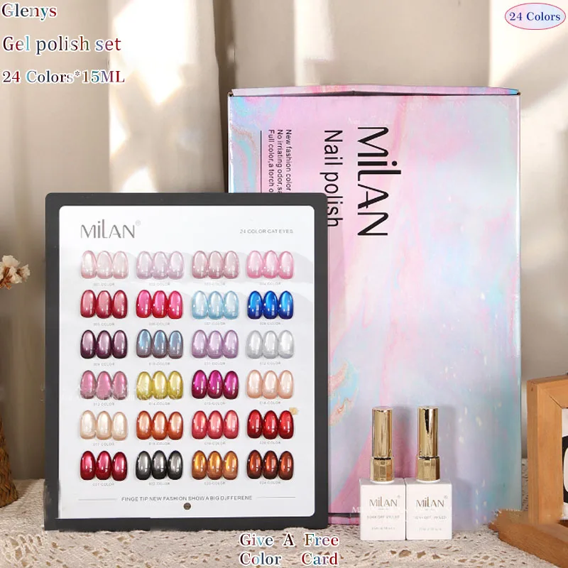 Glenys 24 color cat's eye nail polish glue dazzling white soaking gel color matching card factory direct sales nail art varnish