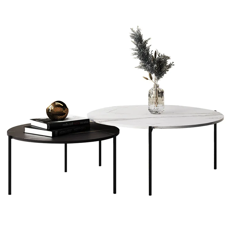 

Simple round rock slab coffee table household living room small tea table ins hotel office size coffee table combination