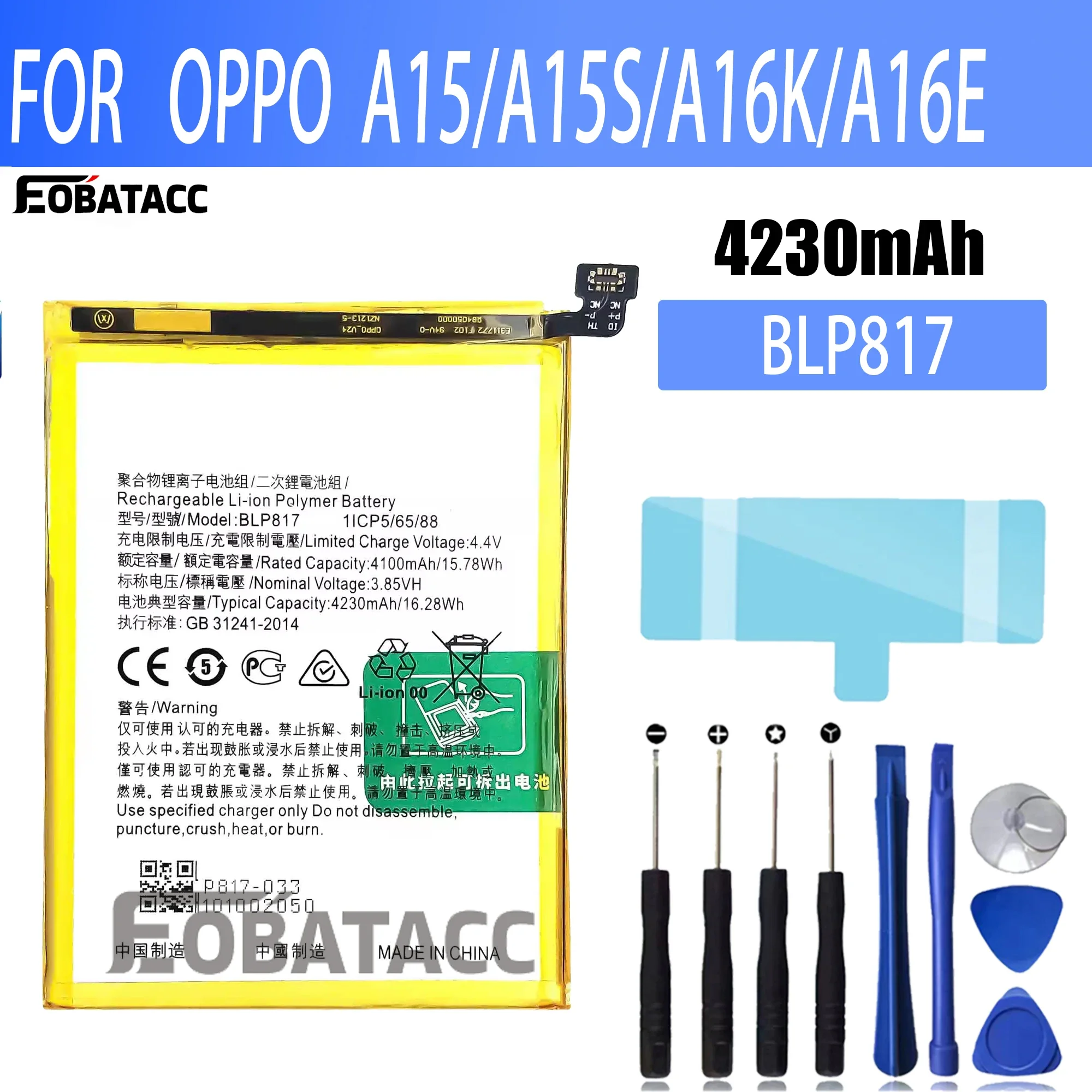 100% New Original Battery BLP817 For OPPO A15/A15S/A16K/A16E  Battery + Free Tools