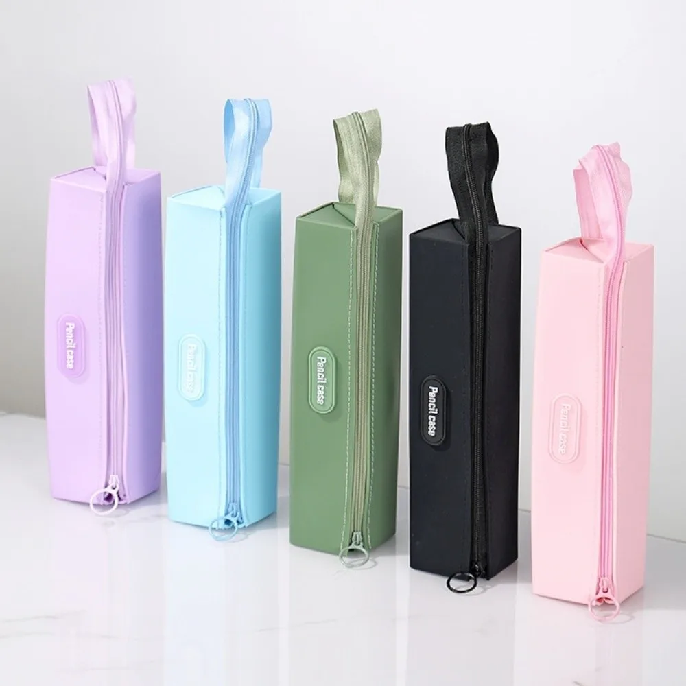 Large Capacity Silicone Pencil Case Zipper Rectangular Stationery Organizer Multifunctional Hanging Pencil Bag Student Children