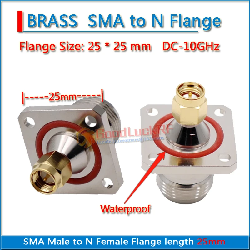 

SMA Male to L16 N Female Plug 4 hole Flange Panel Mount Waterproof 25 * 25mm Brass Connector RF Coaxial Adapters DC-10GHz