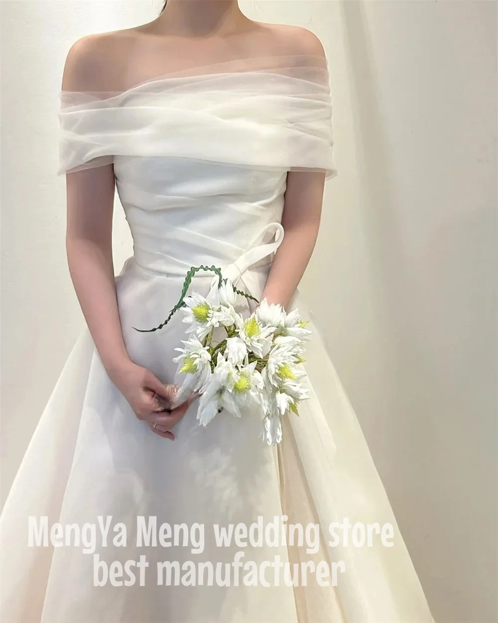 ZHUISHU Zoete A-lijn Koreaanse Prestaties Bruiloft Fotoshoot Trouwjurk Vloerlengte Off-Shoulder Avondjurk Op maat