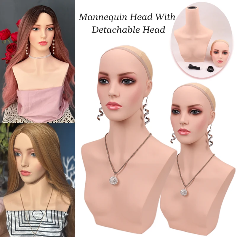 360 ° Rotation Detachable Doll Head With Mannequin Half Body For Wig Hat Glasses Display Dummy Head For Wigs With Mounting Hole