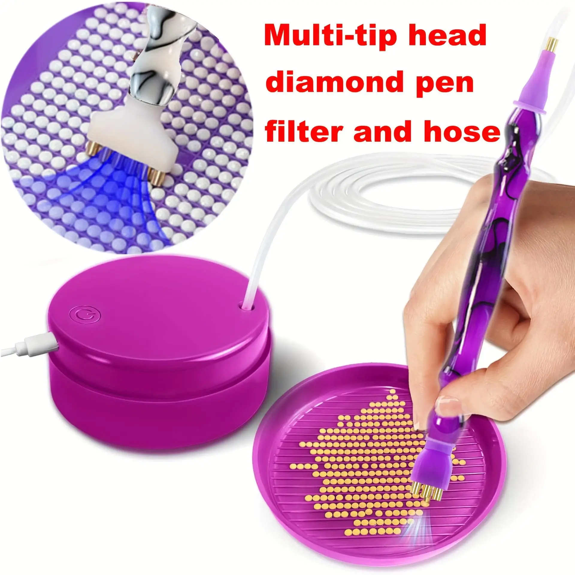 7-Piece Vacuum Diamond Pen Replacement Set - 1 Replacement Diamond Pen with Filter and Silicone Hose and 4 Multi-Head Attachments (1/1/3/6 Heads) - Compatible with Most Vacuum Pens - Diamond Art Accessories view 5
