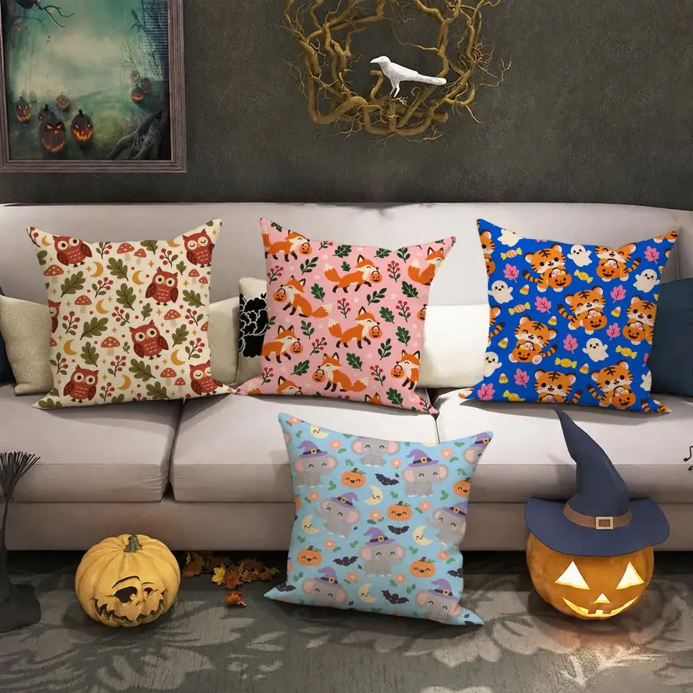 Plaid Halloween Pet Cushion Cushion Cover Halloween Rustic Throw Pillow Covers, Cute Ghost Pumpkin Maple Leaf Cushion Covers