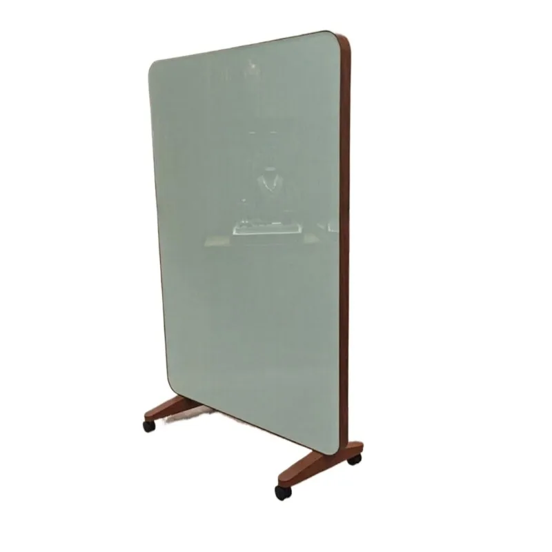 Office glass whiteboard rounded corners narrow frame metal wood grain bracket type writing board matte blackboard