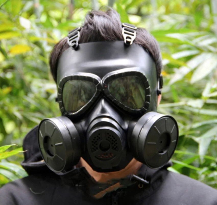 

1pc Gas Mask Field Tactical Anti-spittle Masks Skull Wicking Anti-Fog Double Wind Drum with Fan Gas Mask