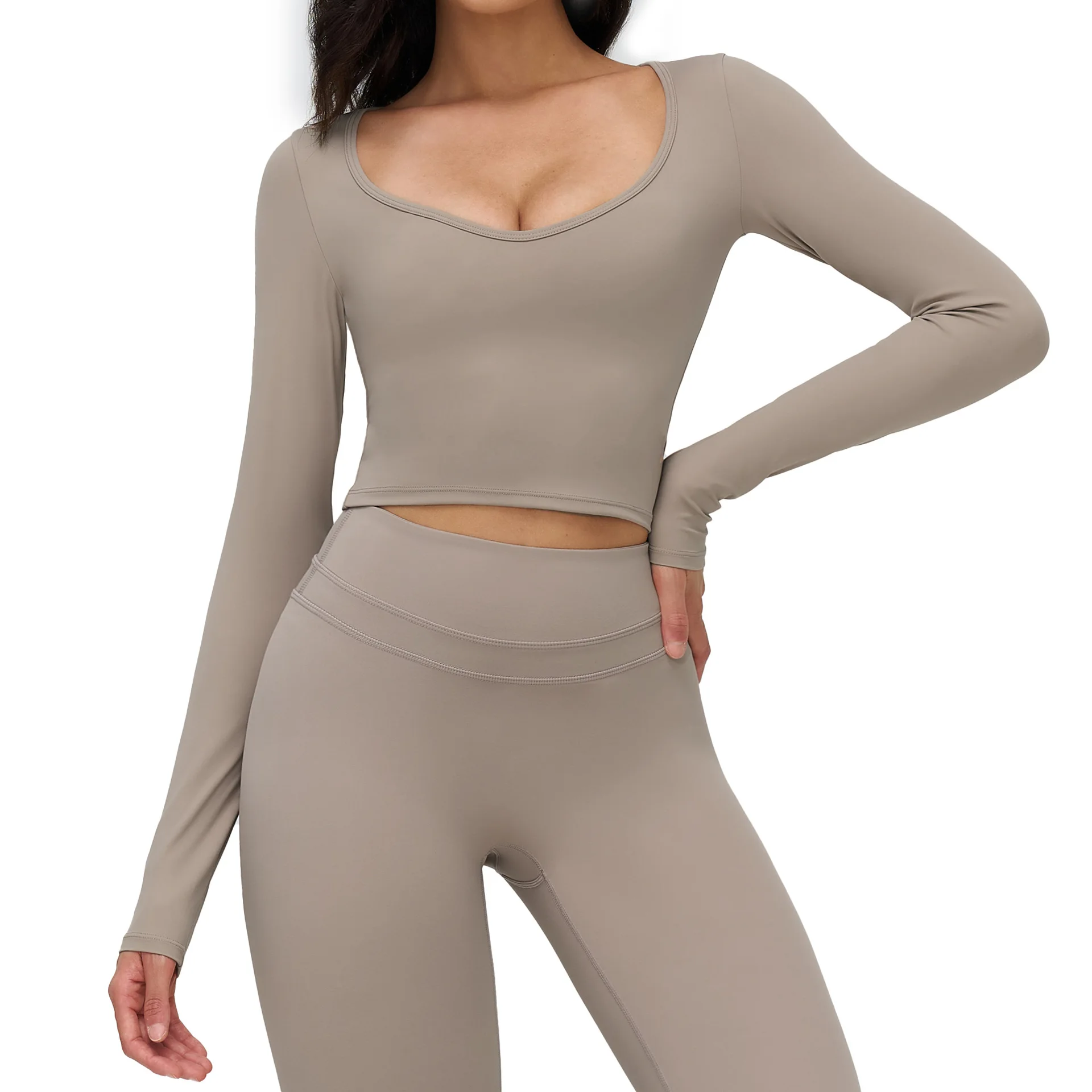 

Maxdutti Shaved Yoga Long Sleeved V-neck T-shirt Tight Casual Yoga Suit Outdoor Running Fitness Sports Top T-shirt Woman Clothes