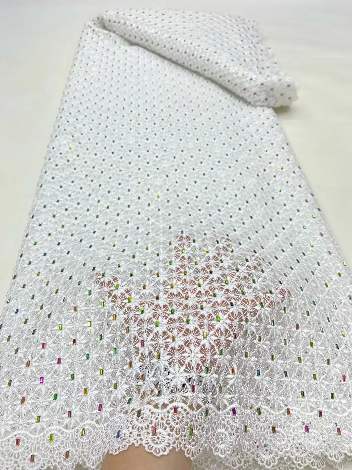 

High Quality 2025 Latest African Nigerian With Tulle Sewing Guipure Embroidery Lace Fabric Dresses Sequins 5Yards DP0458