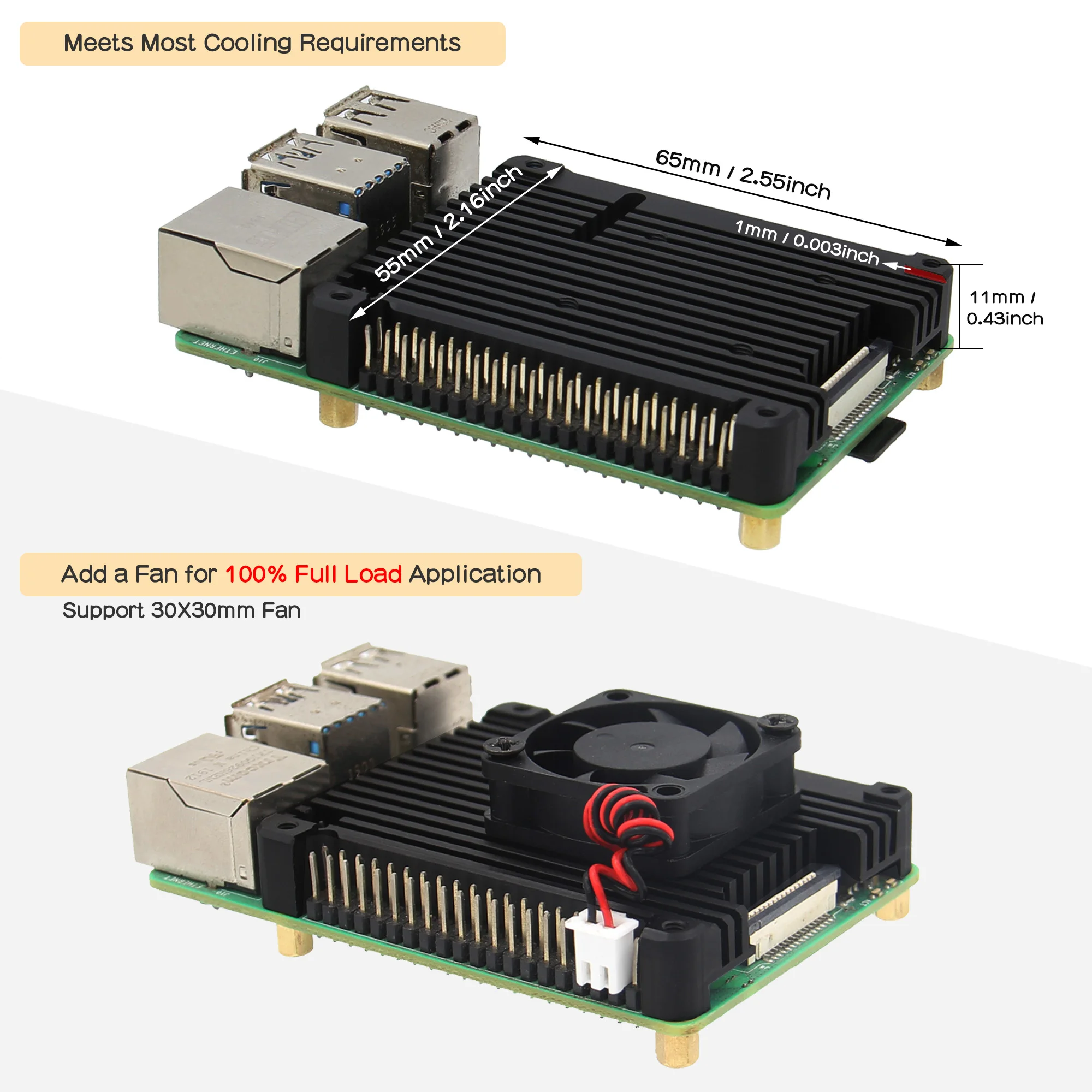 Geekworm Raspberry Pi 4 Radiator Cooler Heatsink P165-B Aluminum