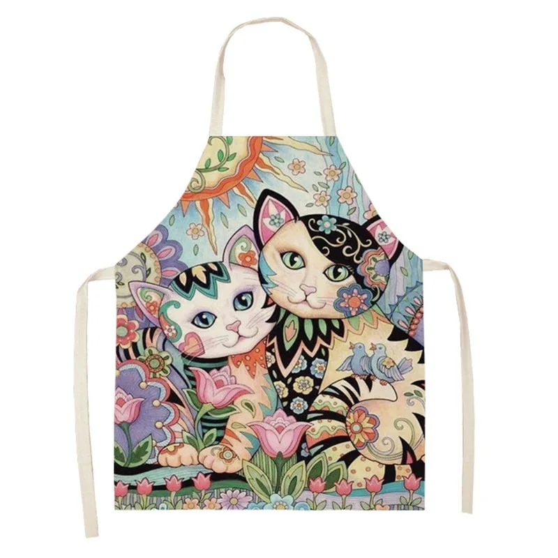 Artistic cat color apron oil-proof cleaning adult and children printed apron home kitchen cooking sleeveless bib