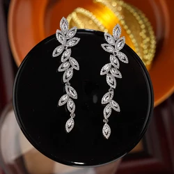 Pendientes de plata para mujer, aretes de circonita cúbica, MARQUESA, Boda nupcial, fiestas de boda, promoción