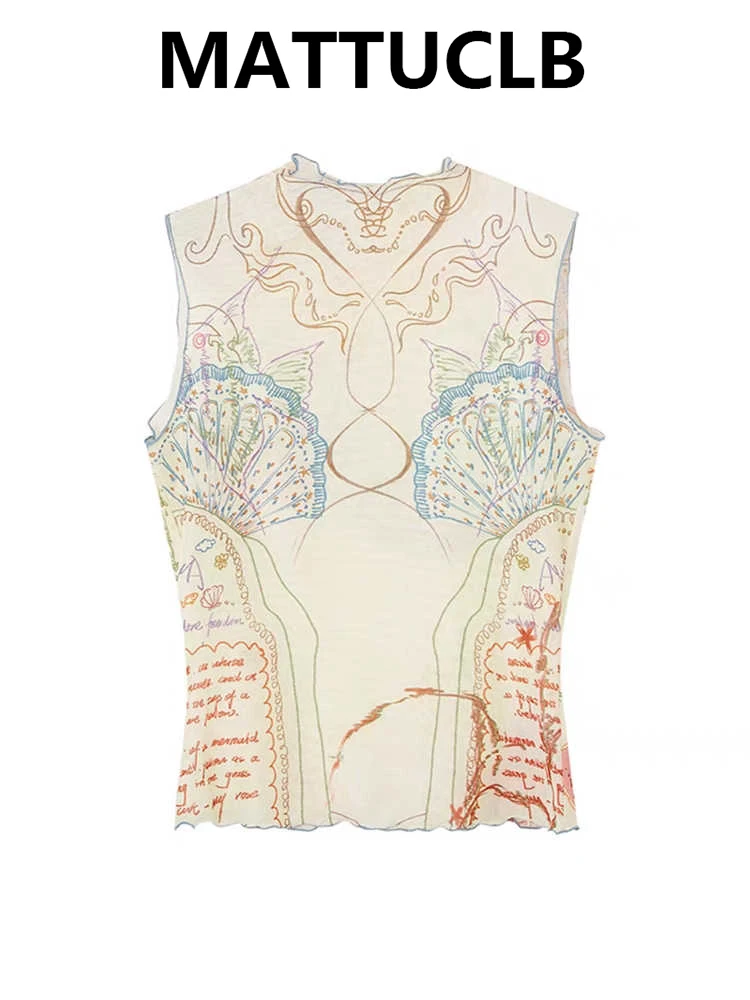 

Летний женский сетчатый топ без рукавов 2026 года, укороченный, в стиле тай-дай, панк, гяру, кокетка, французский винтаж, эстетика 2000-х, для отпуска