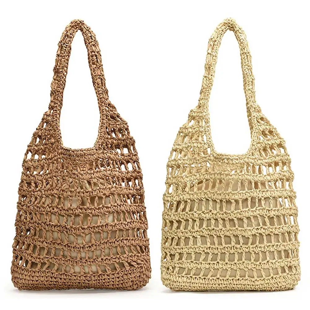 

Women Straw Woven Tote Bag Tote Clutch Bags Large Capacity Chic Hobo Bag with Inner Bag Hollow Out for Party Vacation