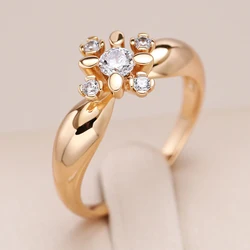 Kinel Hot 585 Rose Gold Color Crystal Flower Rings for Women Fashion Natural Zircon Wedding Bride Accessories Daily Fine Jewelry