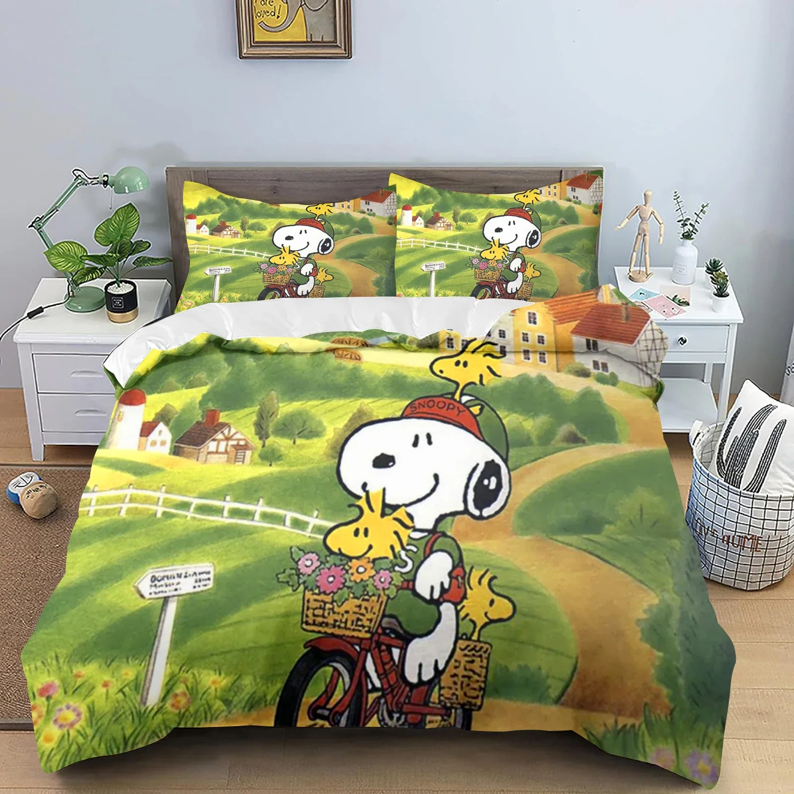 Snoopy Quilt Cover for Teen Kids Bedroom, Skin-Friendly, Breathable, Cute Printed Comforter, Warmth Bedding, Cartoon, New Design