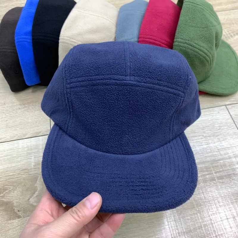 Fashion Pure Colour Flat-brimmed 5-panel Baseball Caps for Men and Women Winter Retro Fleece Warm Versatile Hip-hop Hats