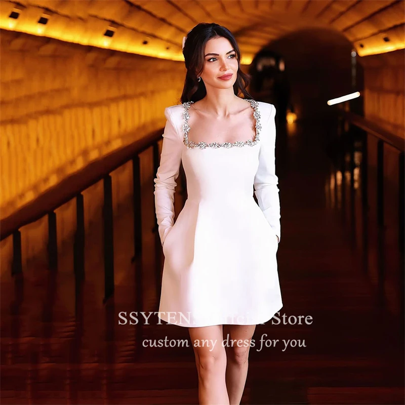 SSYTENS Elegant Ivory Wedding Dress Short Sweetheart Short Sleeves A Line Bridal Gown Brides 2025 Reception Wedding Party Dress