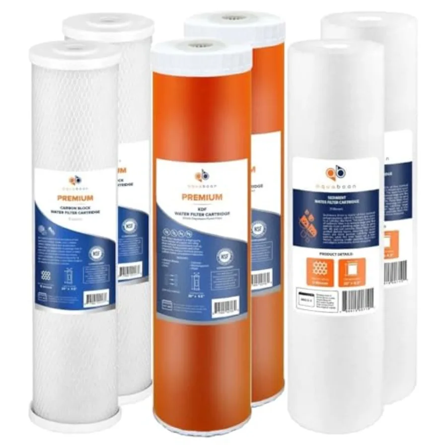 

5 Micron 20 x 4.5 Water Filters Whole House Set NSF Certified Water Filter Replacement Cartridges CTO and KDF and Sediment Comp