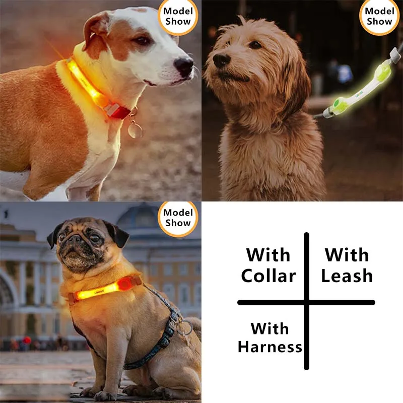 Collar Dog LED Lights Clip Waterproof Dog Tag Anti-lost for Night Walking Bright High Visibility Glow Attach to Collar Harness