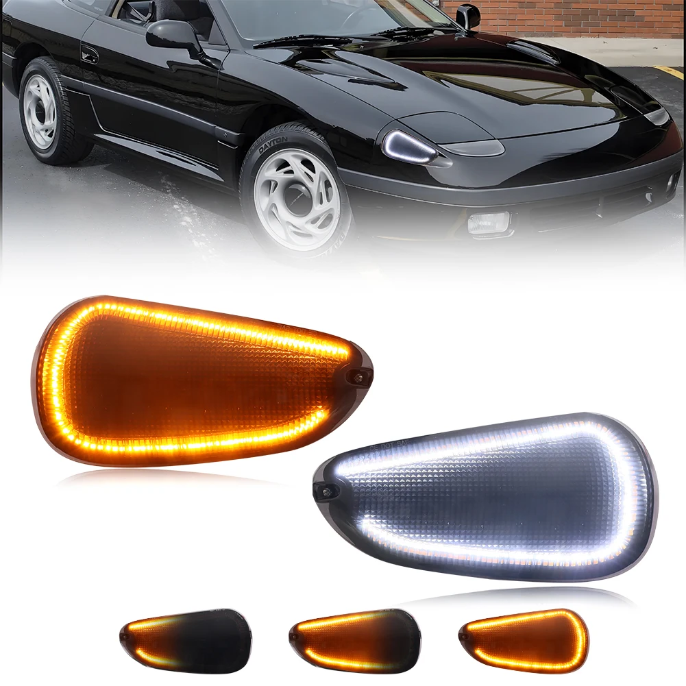 2Pcs For 1991 1992 1993 Dodge Stealth/Mitsubishi 3000GT Front Bumper Parking Light Side Marker Turn Signal Light DRL Light W/LED