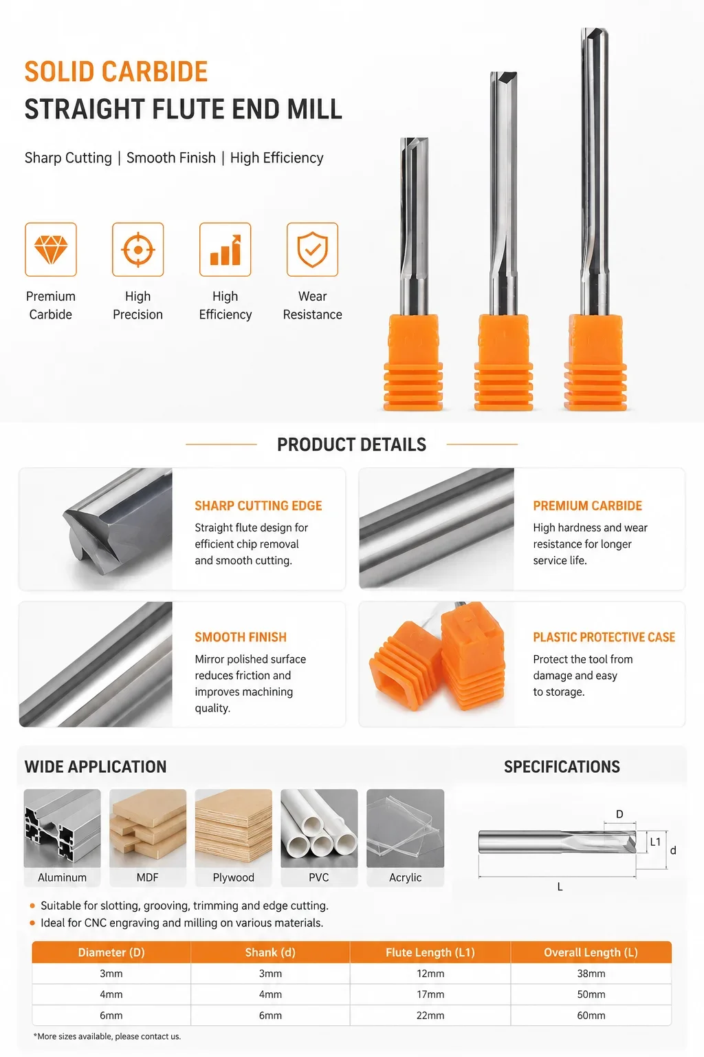 3.175 4 6 8mm Schaft 2-Schneiden Hartmetall-Schaftfräser Fräswerkzeuge Gravurfräser Gerader Schlitzfräser Holzbearbeitungswerkzeug CNC-Werkzeuge – Detail 1