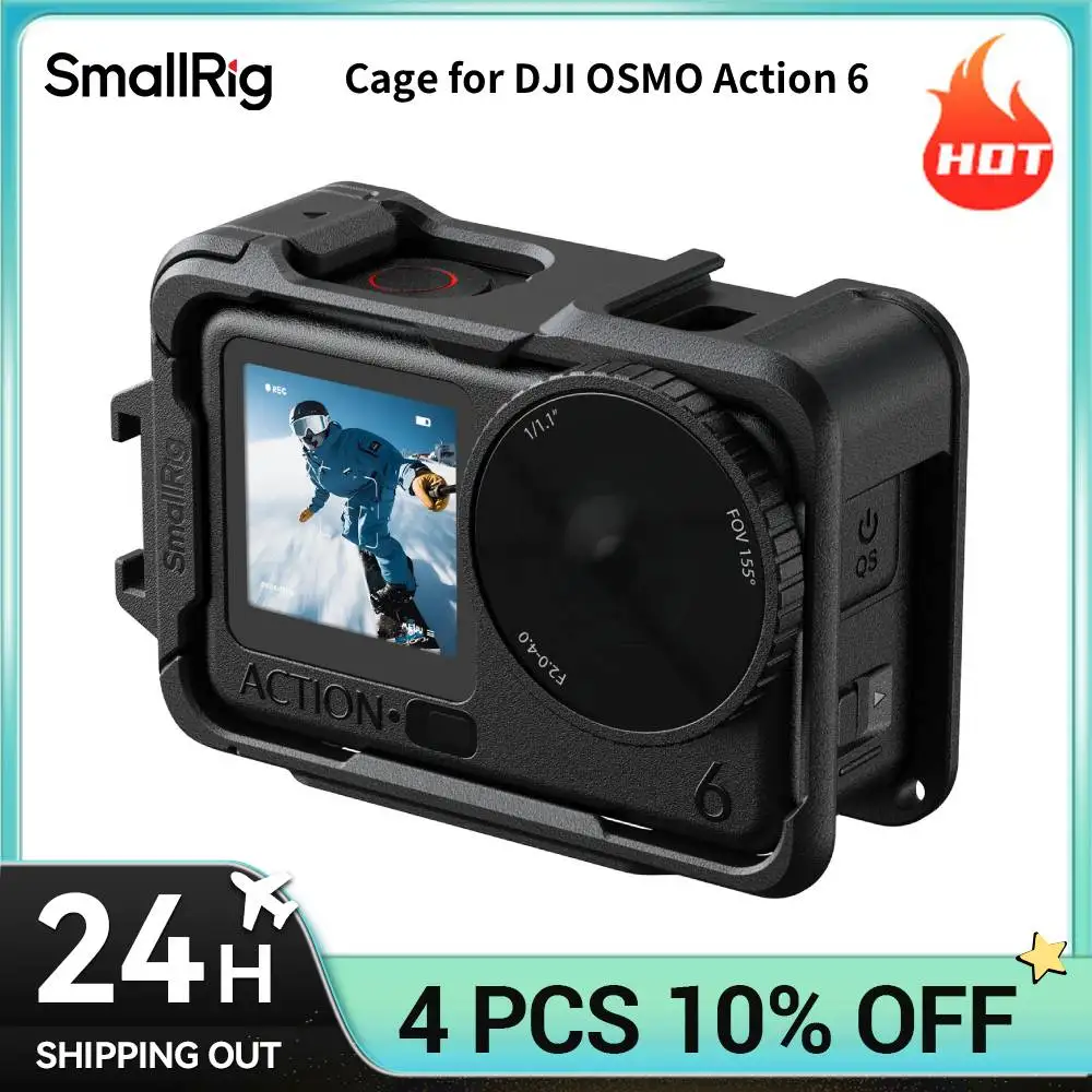 Carcasa SmallRig para DJI OSMO Action 6 con Soportes de Liberación Rápida / Cold Shoe, Edición Básica con Orificio para Correa Integrado, Carcasa para Cámara de Acción