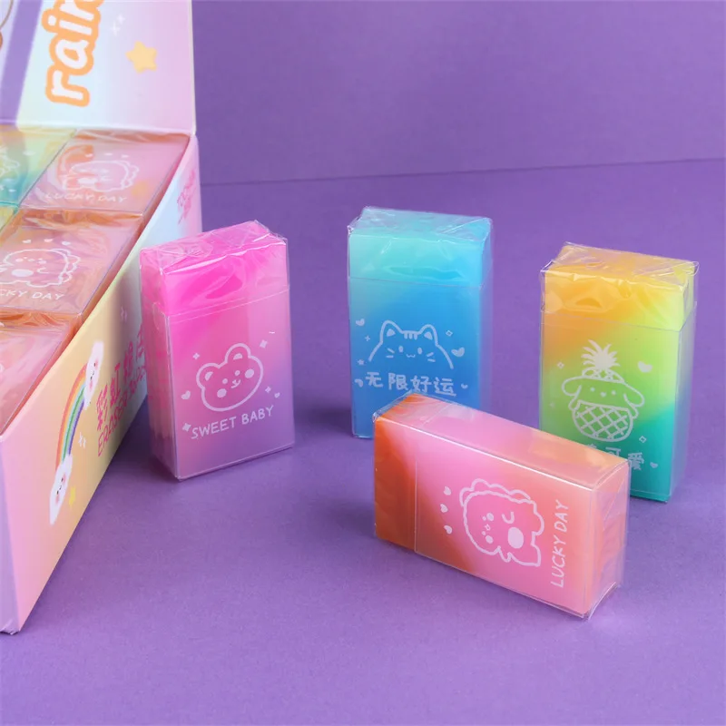 

The new rainbow transparent gradient eraser easy to erase less crumbs student school supplies kawaii supplies cute kids