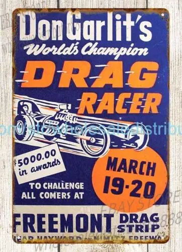 1960 DRAG RACING DON GARLITS FREMONT CALIFORNIA metal tin sign unframed wall art