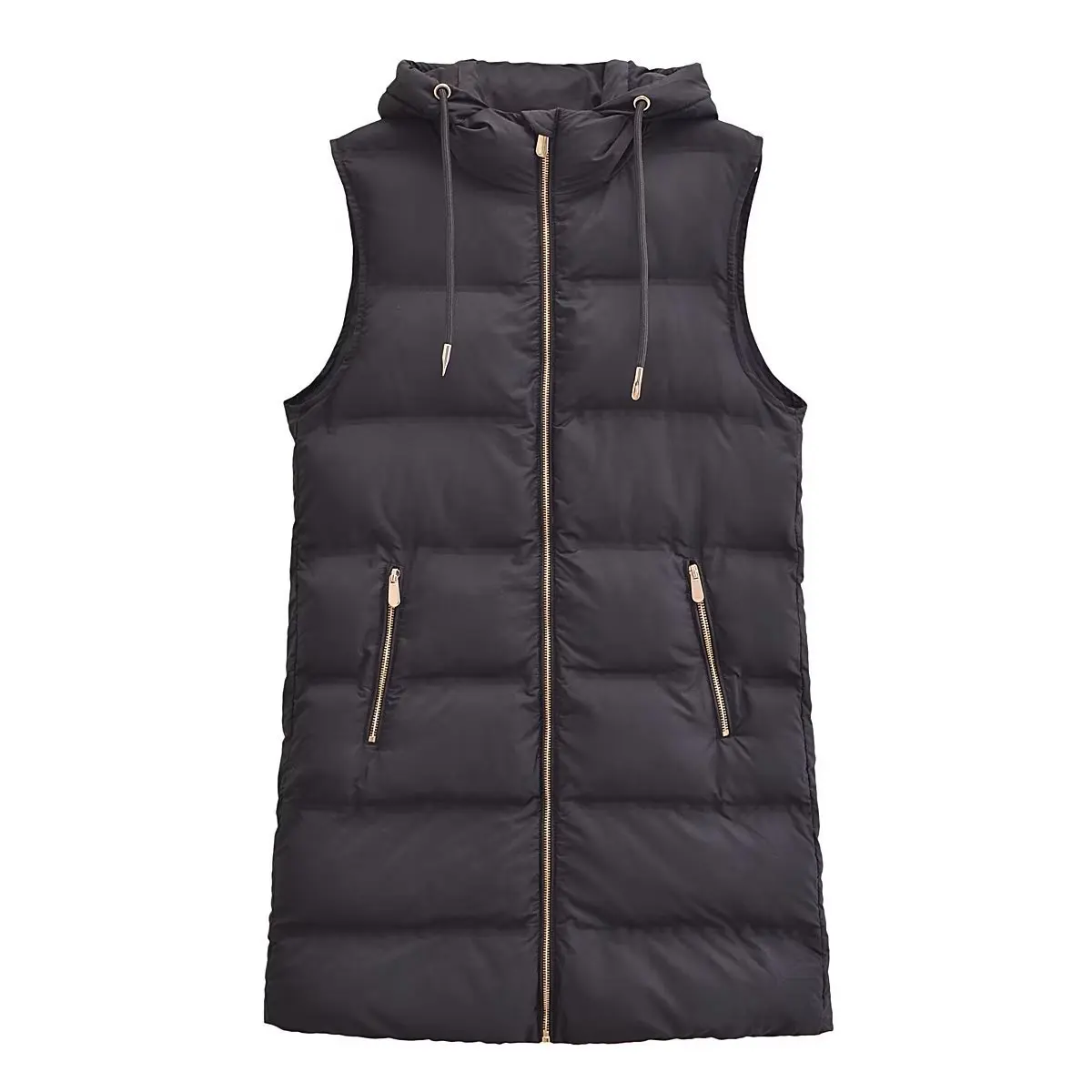 Autumn/Winter Hooded Mid length Puffer Vest Women\'s Waterproof Long Coat New Sleeveless Jacket Outerwear