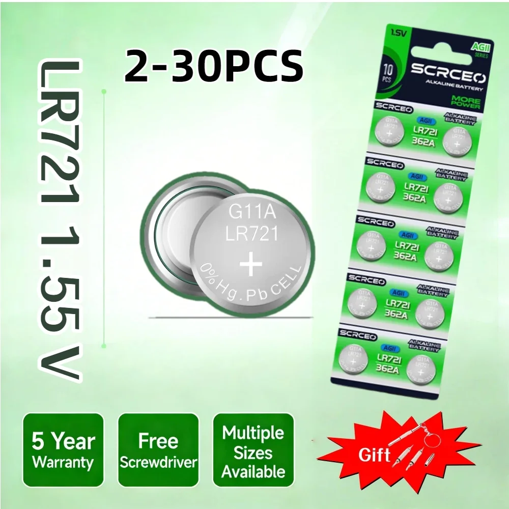 2-30PCS AG11 SR721SW 362 361 162 High Capacity Button Coin Cell Watch Battery 0%Hg Mercury Free for Watch Toys Remote with gift