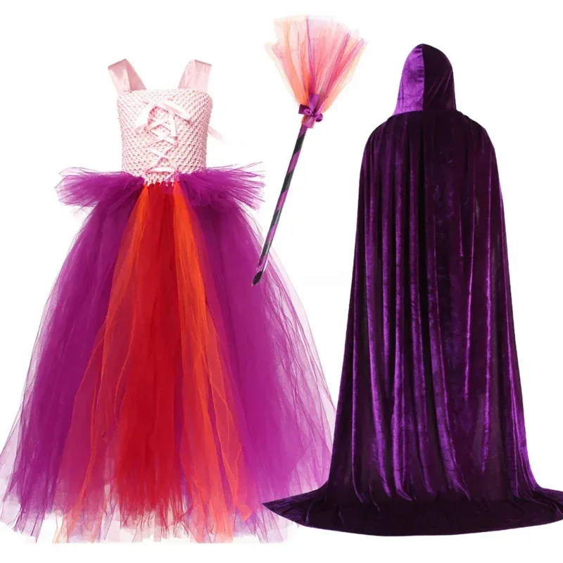2024 New Hocus Pocus 2 Costume Sarah Sanderson Sisters Cosplay Costume Kids Girls Halloween Carnival Party Tutu Dress