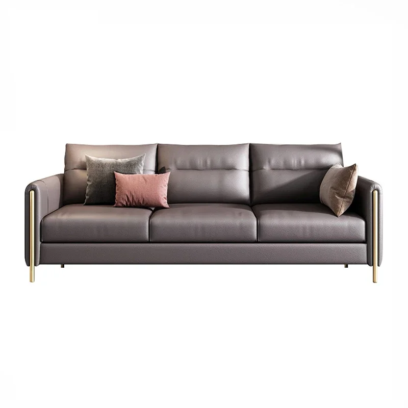 Luxury High Quality Three Seaters Metal Legs Living Room Furniture Leisure Leather Sectional Sofa